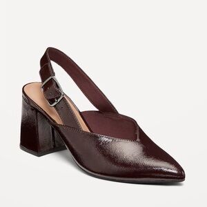 Old Navy Merlot Wine Faux-Leather Sling-Back Block Heels NWT 7.5 Career Office